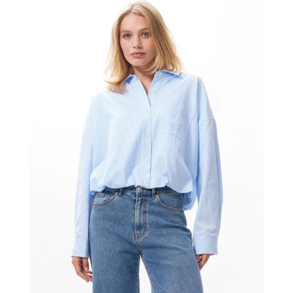 CATWALK JUNKIE BLOUSE MET TUCK IN EFFECT CHAMBRAY STRIPE BLUE - Afbeelding 3