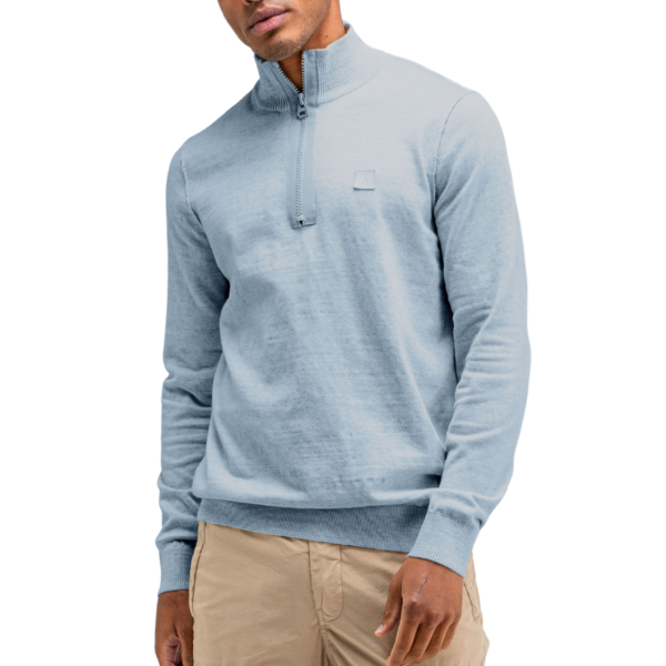 BUTCHER OF BLUE PULLOVER LT CLIFDEN HALF ZIP LAGOON BLUE