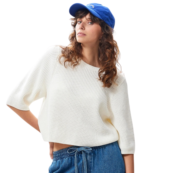 CATWALK JUNKIE TOP KNIT WITH SHORT SLEEVES EGRET