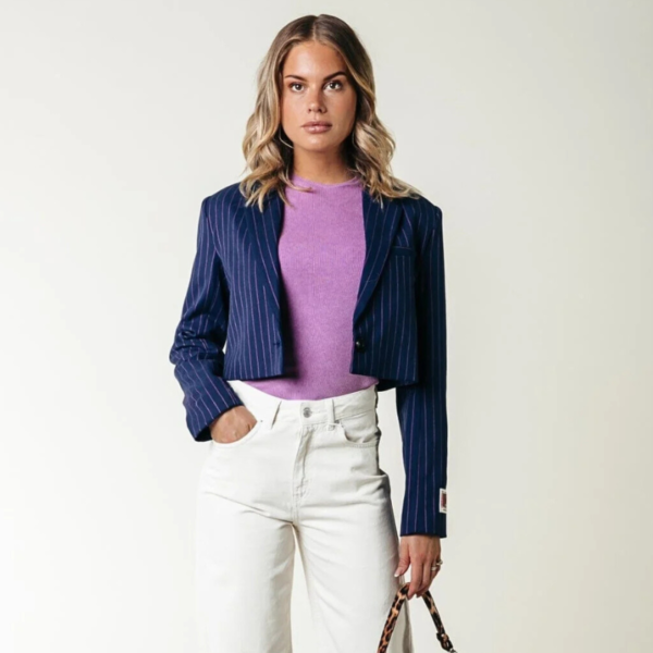 COLOURFUL REBEL BLAZER WINOAH PINSTRIPE CROPPED DARK BLUE