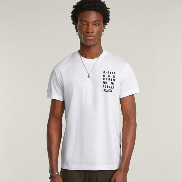 G-STAR RAW MEN T-SHIRT TEXT CHEST WHITE