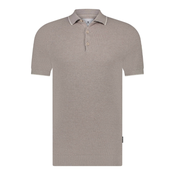 STATE OF ART POLO GEBREID RIJSTKORRELPATROON BEIGE/WARM GRIJS - Afbeelding 3